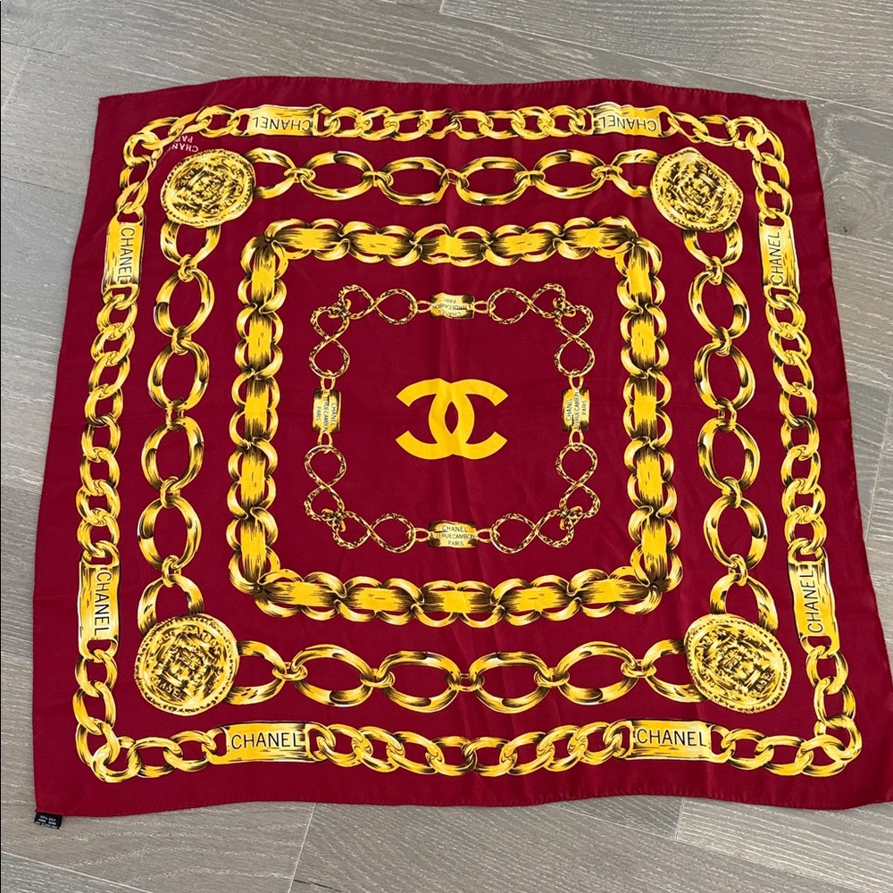 Chanel Burgundy and Gold Chain Scarf
